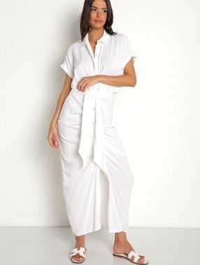 l*space White Button-Front Prism Maxi Dress Large